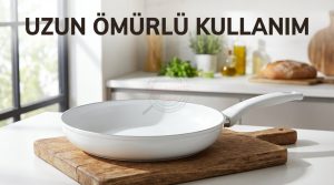 Yeni gibi duran uzun ömürlü seramik kaplamalı tava, seramik kaplama nedir sorusunu dayanıklılığı ile yanıtlıyor.